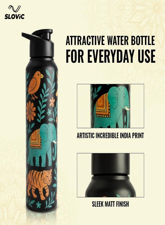 SLOVIC Steel Water Bottle 1 Ltr | Incredible India Design Fridge Water Bottle for School Kids | 100% BPA Free & leak-Proof | Sipper Water Bottles for Adults | Ideal for Gym, Office, Travel - Image 2